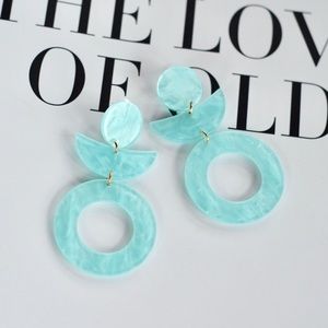 Artisan Acrylic Blue Geometric Style Resin Earrings Dangle Post